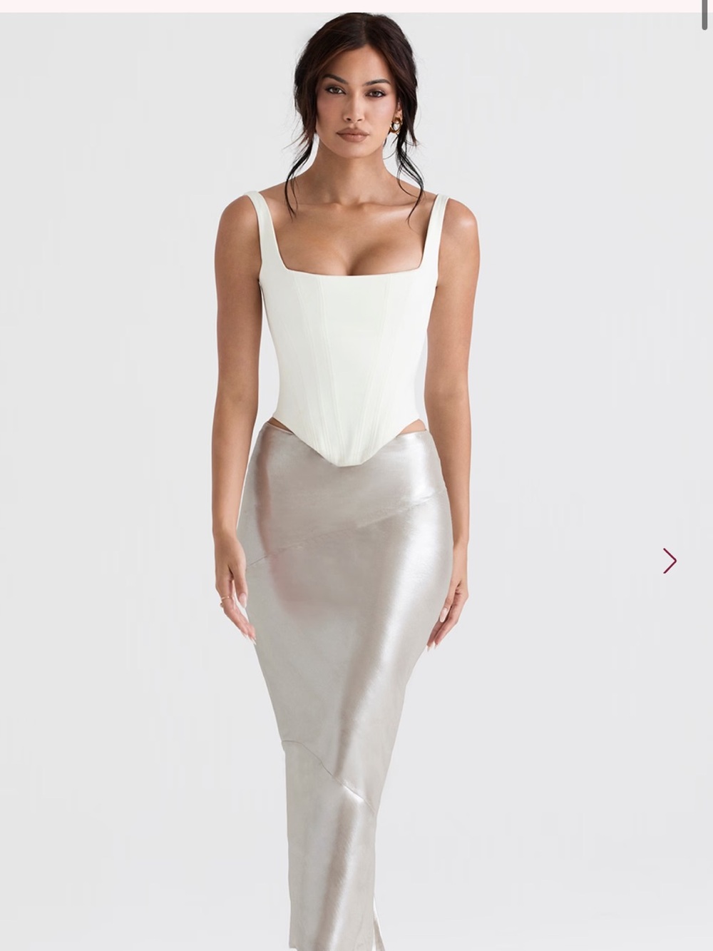 Colette shimmer champagne midi skirt